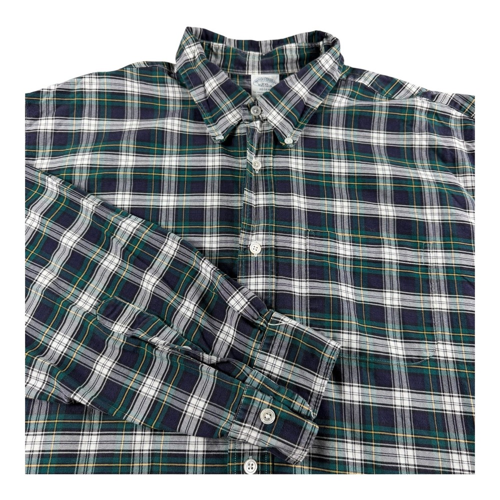 Brooks Brothers‎ Regent XXL Plaid Button Down Shirt Navy Green Supima Cotton